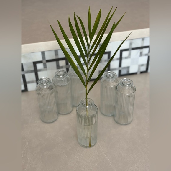 Set of 6 West Elm Modern Glass Ribbed Bud Vases - Picture 5 of 11